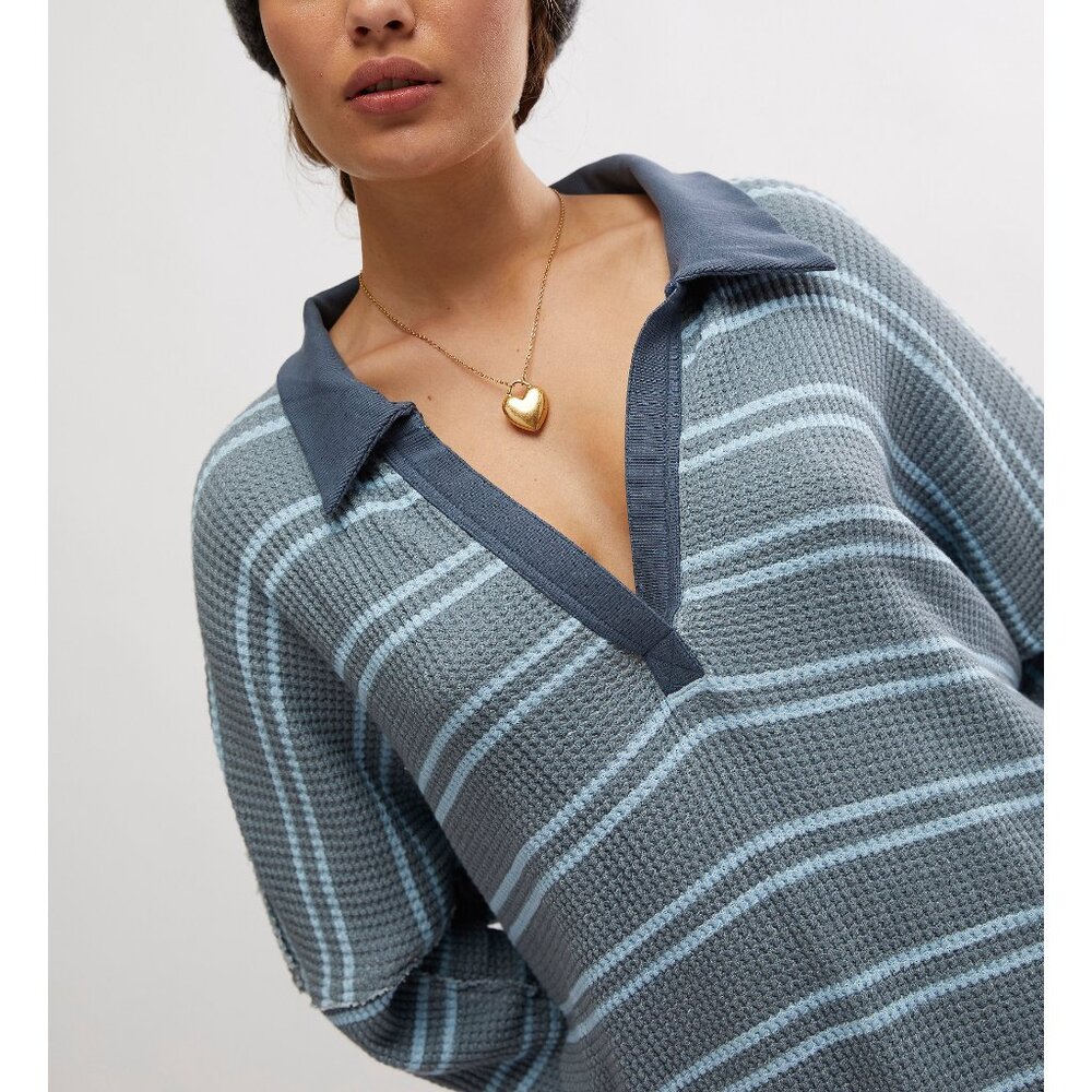 FREE PEOPLE We The Free Striped Travis Polo / Heather Grey Combo - Picture 4 of 6